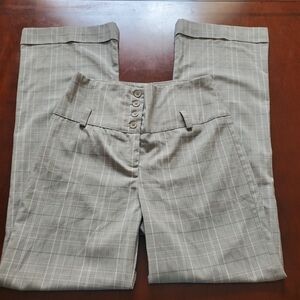 High-Rise Plaid Dress Pants in Light Gray